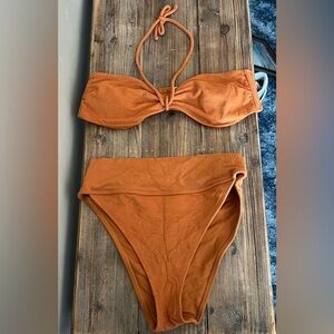 Forever 21 Orange/Brown Terry Clothes Two Piece Bikini Size Large NWOT